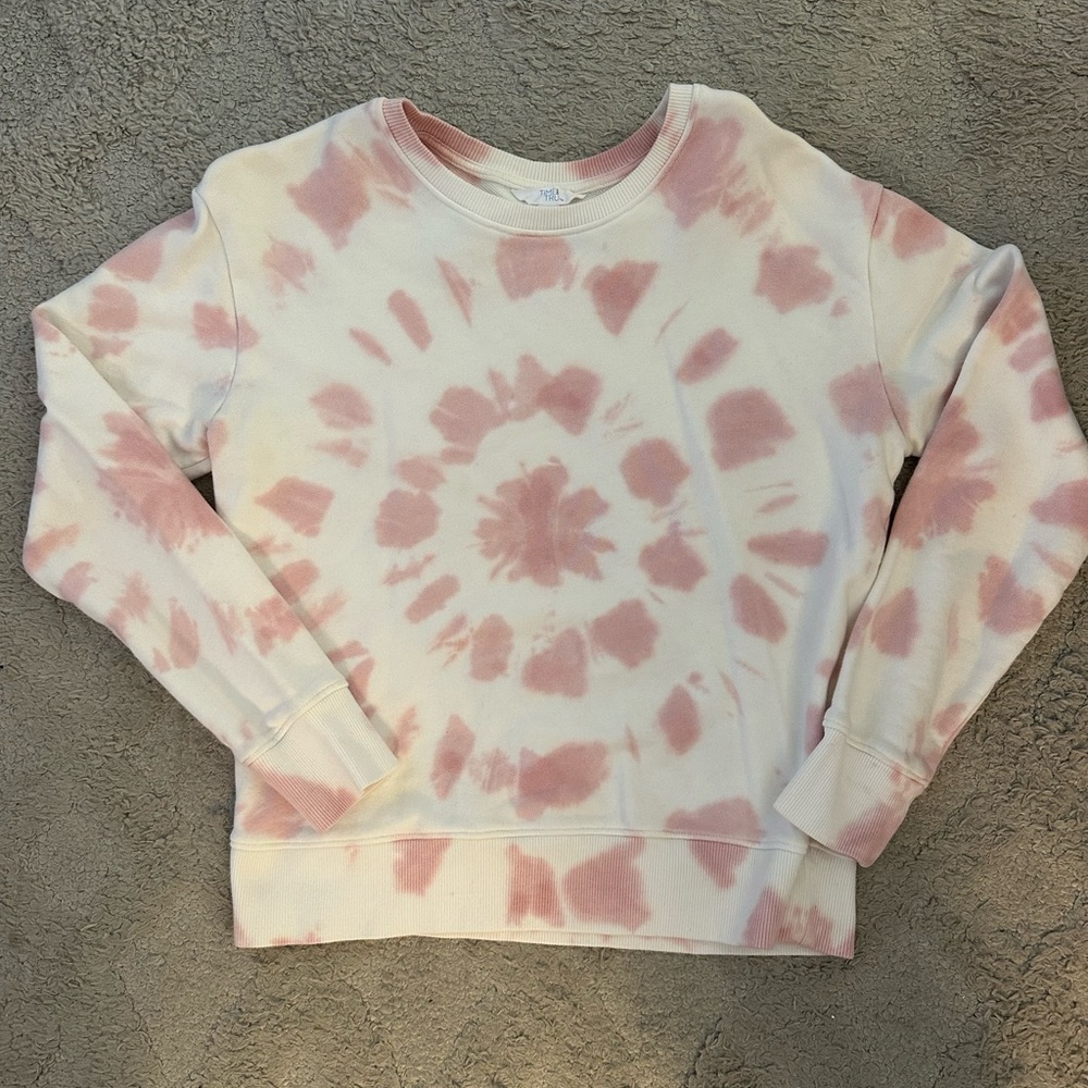 Women’s Time and Tru Pink Tie-Dye Crew Neck, Size Small.